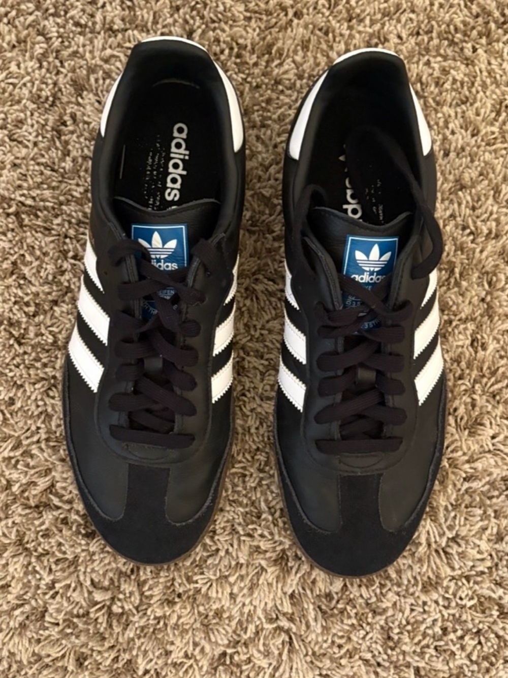 Adidas Sambas Black w/white stripes, women’s size 10